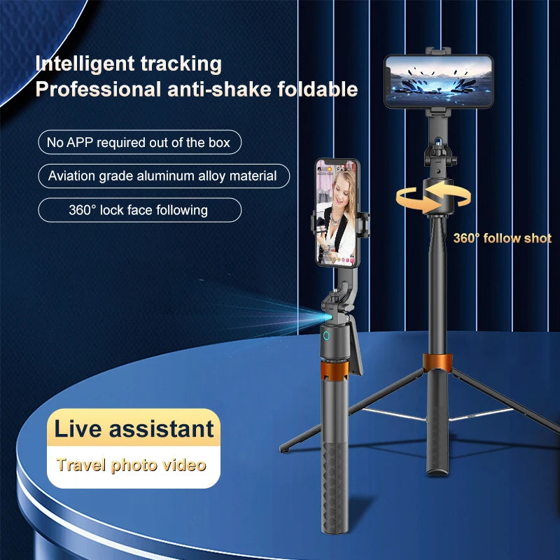 Intelligent AI Face Tracking PTZ Selfie Stick Tripod Anti-shake Foldable Travel Video Live 360 All-round Following Stabilizer