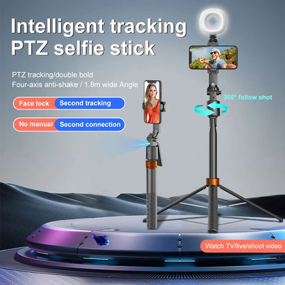 Intelligent AI Face Tracking PTZ Selfie Stick Tripod Anti-shake Foldable Travel Video Live 360 All-round Following Stabilizer