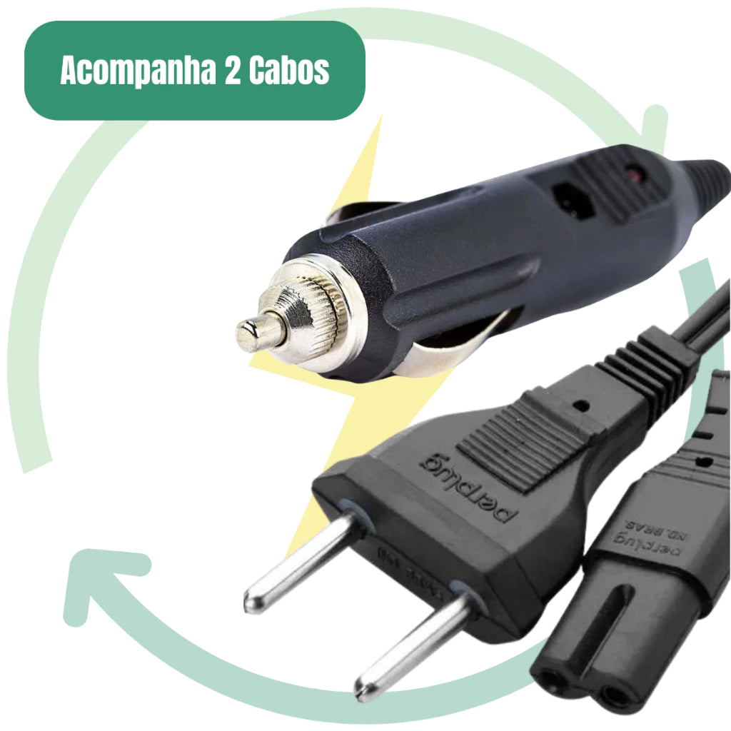 Marmita Elétrica Bivolt Para Casa Automovel Taxi Uber 12v 24v 110v 220v C/ 2 Cabos